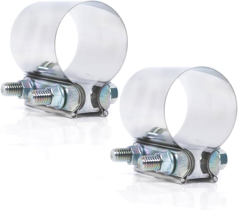 eLifecenter 3 inch Exhaust Clamps, ID 3" Exhaust Lap Joint Butt Clamps, T304 Stainless Steel Band Clamp w/High Grade Bolts (2 Pieces) - Image 1